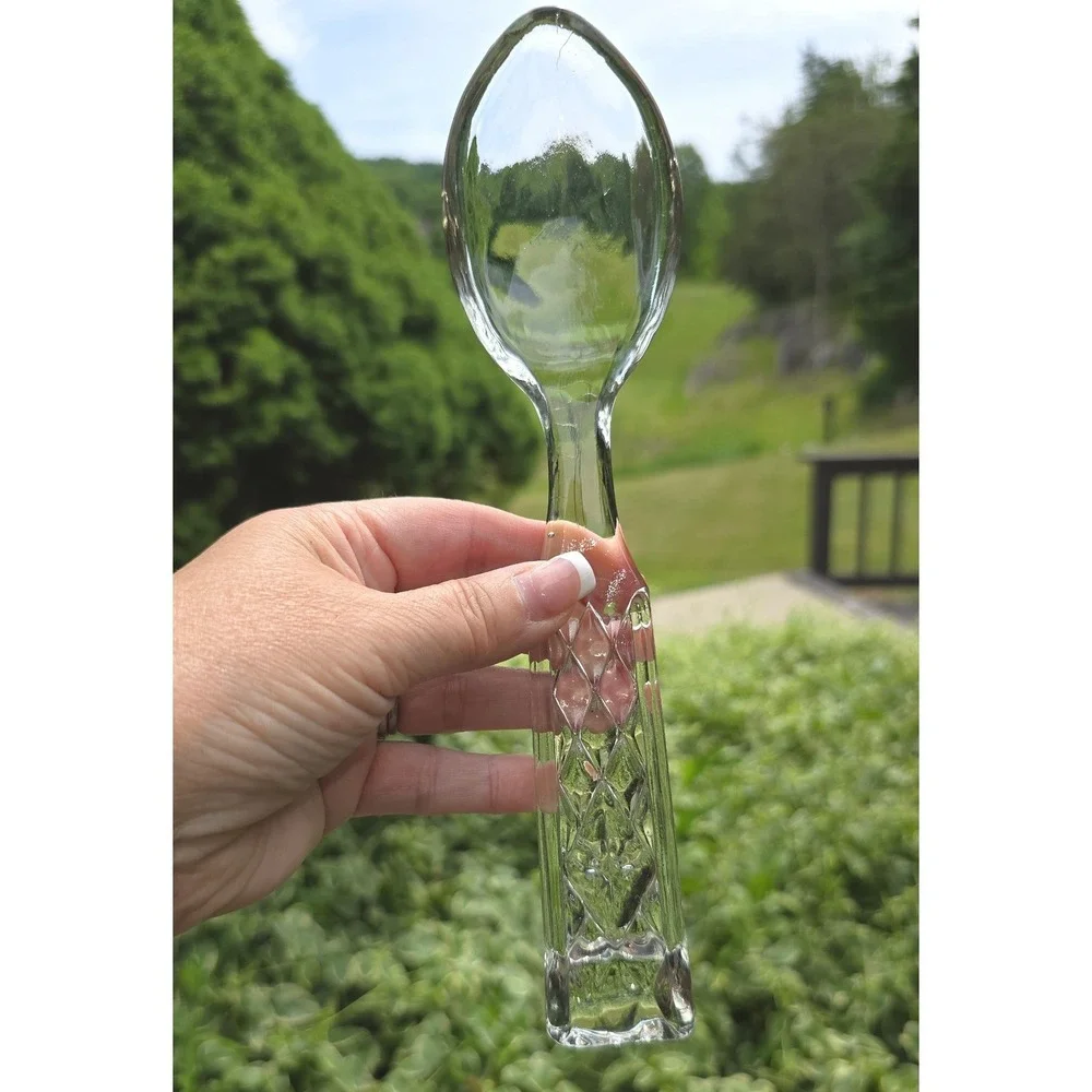 Vintage Clear Pressed Glass Salad Servers Set‎ Diamond Pattern Spoon Fork